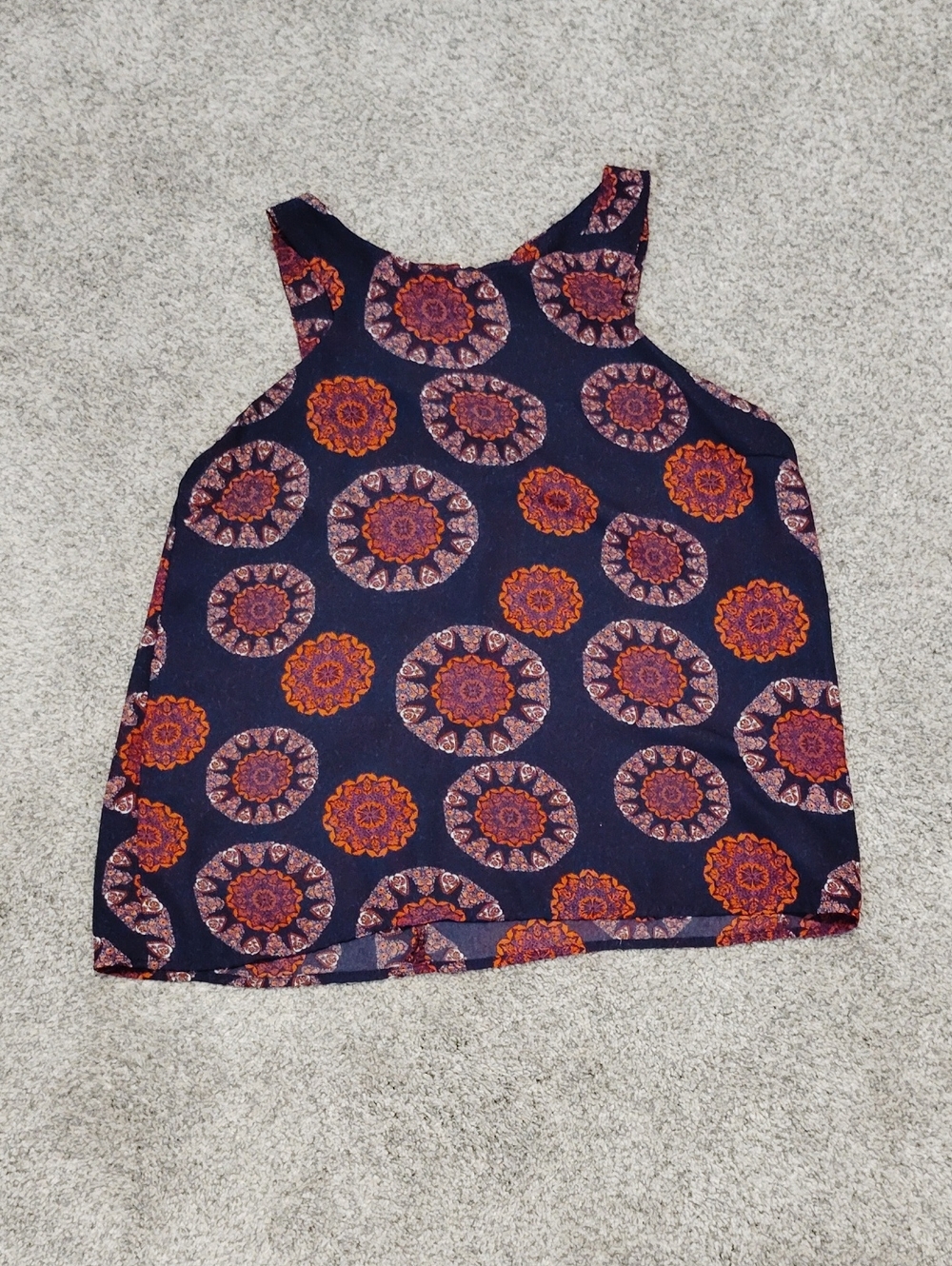 Paper Crane Navy Camisole with Orange and Purple Medallion Print